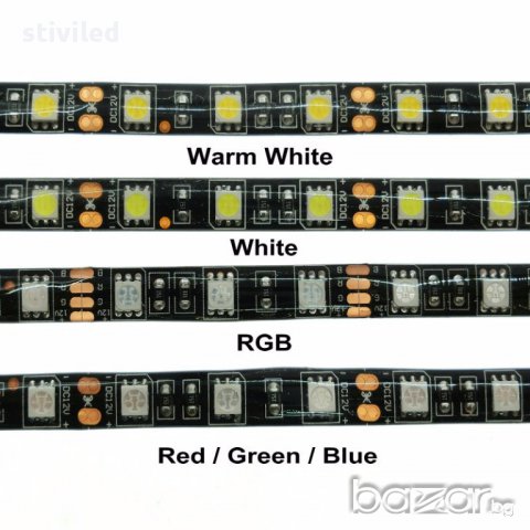  LED RGB Strip 5050 Черно PCB RGB Водоустойчива.60 диода на метър , снимка 7 - Лед осветление - 17503293
