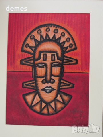  Африканска маска-картина с маслени бои, снимка 1 - Картини - 25769714