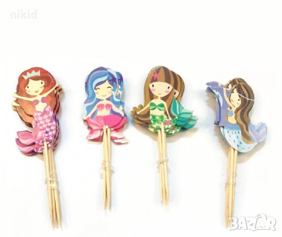 24 бр Пъстри Русалки Русалка топер клечки украса декор за мъфини кексчета парти рожден ден