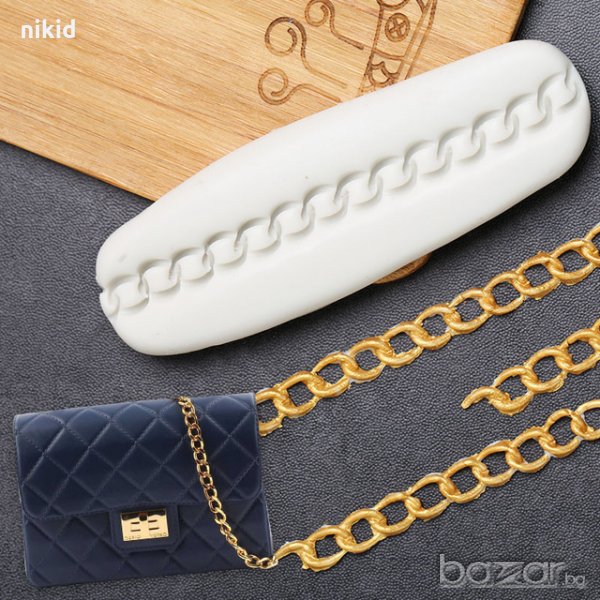 Къса верижка  дръжка колие ланец силиконов молд форма декорация и украса торта фондан бисквитки, снимка 1