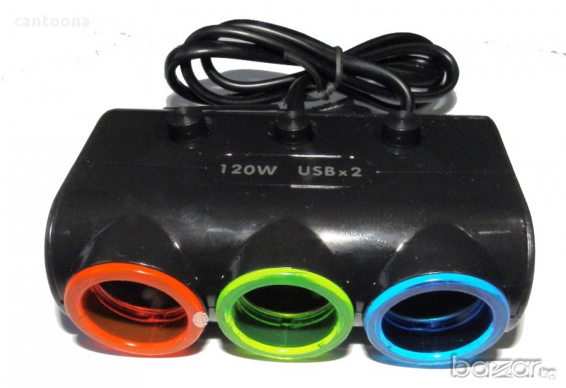 Разклонител на запалка 3 гнезда + 2 USB Olesson, снимка 1