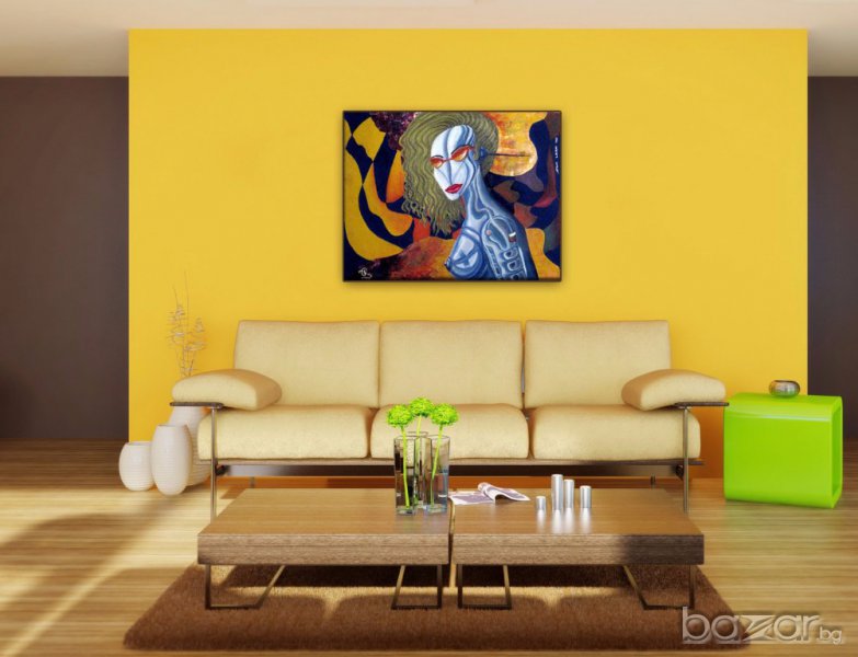 "Български андроид", маслена картина, Стен Леон, 1993 г., снимка 1