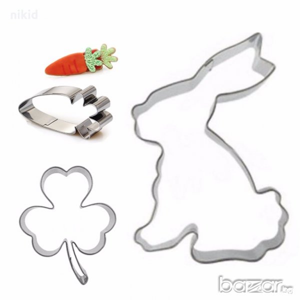 3 бр морков заек детелина сет метални резци форма за украса декорация сладка бисквитка резец, снимка 1
