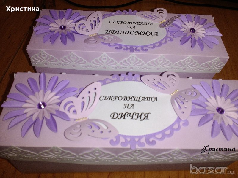 Кутии за бебешки съкворища за момиче в лилаво, с пеперуди, снимка 1