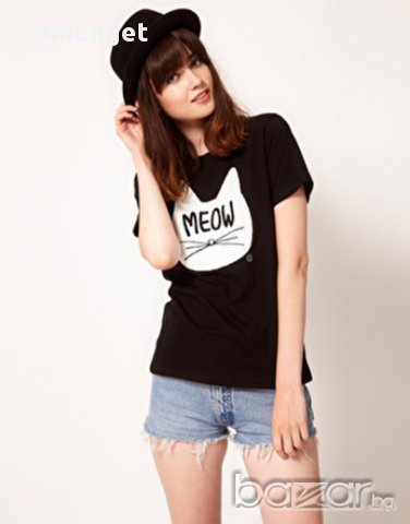 Хит! Дамски тишърт MEOW CAT КОТЕ! Поръчай тениска С Твоя Снимка или идея!