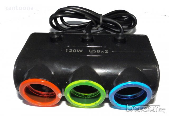 Разклонител на запалка 3 гнезда + 2 USB Olesson