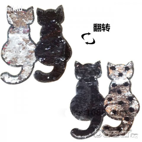 КОТКИ Голяма апликация за дреха обръщаща променяща сменящи си цвета двустранни пайети за дреха, снимка 3 - Други - 20814977