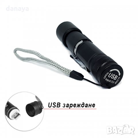 Мини LED фенер с USB зареждане мощен джобен фенер ZOOM фокус, снимка 6 - Къмпинг осветление - 26069048