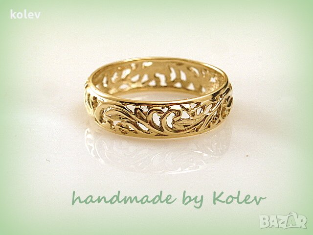 Златна халка в ретро стил 2.35 грама/размер №58-59, 14 карата, снимка 3 - Пръстени - 24838561