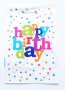Happy Birthday шарени букви бял фон 10 бр торбички за лакомства подарък, снимка 1 - Други - 24518156