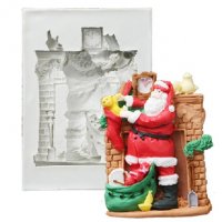 Дядо Коледа пред камина голям силиконов молд форма декорация торта фондан шоколад гипс и др., снимка 1 - Форми - 23988726