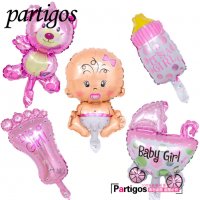 сет 5 Розови момиче бебешки балона хелий или въздух парти рожден ден, снимка 1 - Други - 23357173