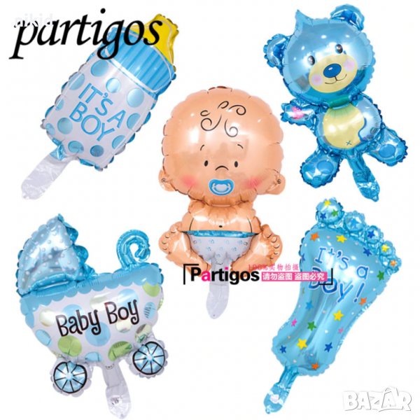 сет 5 Сини момче бебешки балона хелий или въздух парти рожден ден, снимка 1