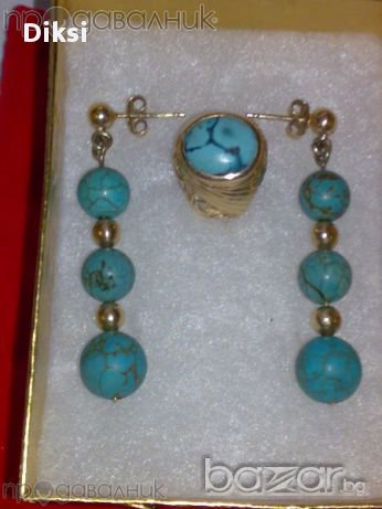 Златни обеци с естествени  тюркоази, снимка 1