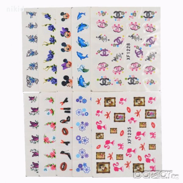 60 БР микс красиви татос ваденки водни стикери за нокти маникюр, снимка 1