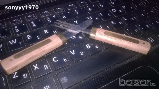 ретро комплект-нож+вилица-дърво/мед/месинг-25см, снимка 2 - Колекции - 19735643