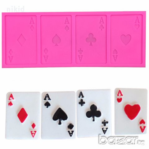 покер карта карти за игра хазарт силиконов молд форма декорация украса фондан торта мъфини и др, снимка 2 - Форми - 17806991