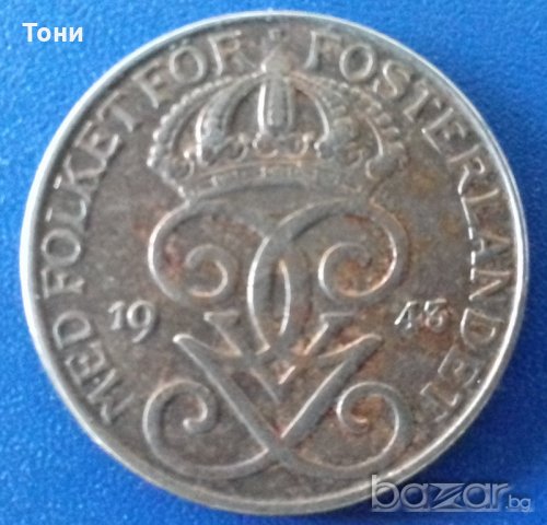 Монета Швеция 5 Йоре 1943 г., снимка 2 - Нумизматика и бонистика - 20955156