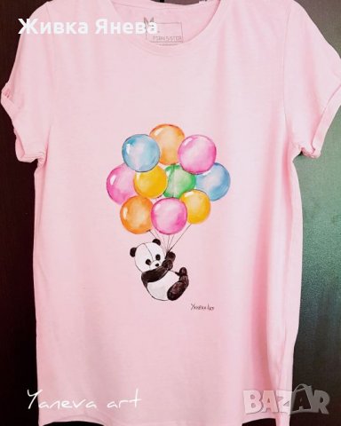 Тениска Панда - ръчно рисувана , снимка 1