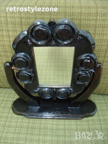 № 2113 старо настолно огледало с дървена рамка   - размери 31 / 30 см , огледално стъкло 14 / 10 см , снимка 5 - Антикварни и старинни предмети - 25121124