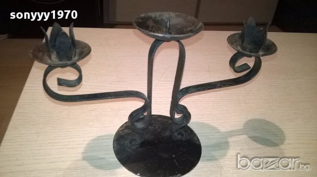 Метален свещник за 3 свещи-25/17/12см-внос швеицария, снимка 3 - Антикварни и старинни предмети - 16143525