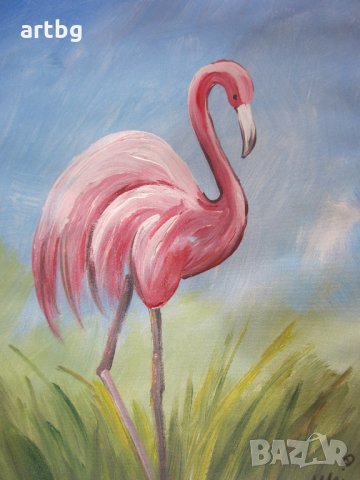 Автентична картина "Розово фламинго", снимка 4 - Картини - 24741740