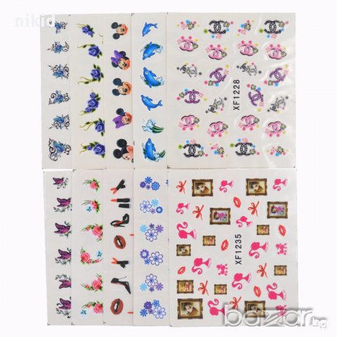 60 БР микс красиви татос ваденки водни стикери за нокти маникюр