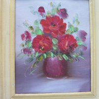 Автентична картина "Цветя, ваза", снимка 2 - Картини - 24805785
