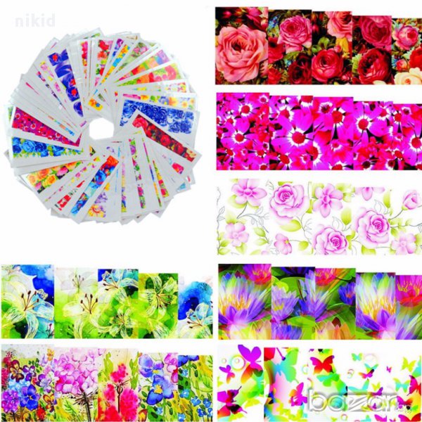# 3 МОДЕЛ 50 бр татос ваденки водни стикери акварелни цветя , снимка 1