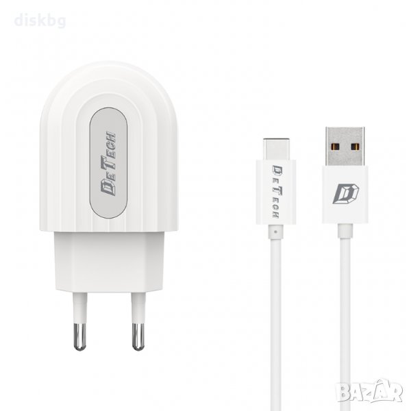 Ново зарядно устройство от 220V на USB 3A, DeTech + Кабел Type-C, снимка 1