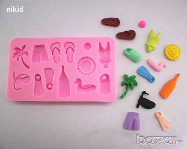 силиконов молд лято море джапанки бански слънце палма плавници морски украса торта фондан форма
