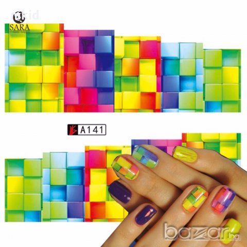 A141 шарени квадрати 3 D татос ваденки водни стикери за нокти маникюр  