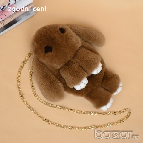 Чанта зайче в кафяво от естествен косъм, снимка 1