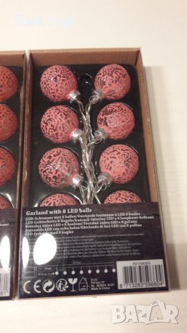 Светещ гирлянд/ лампички от 8 стъклени ЛЕД фигурални топки., снимка 8 - Лед осветление - 23394869
