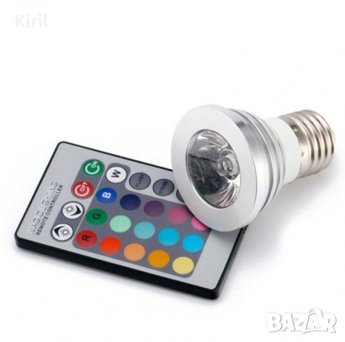 RGB LED ЛАМПА , КРУШКА С ДИСТАНЦИОННО УПРАВЛЕНИЕ Е27 цокъл 5W - 220 V В РАЗЛИЧНИ ЦВЕТОВЕ - СРЕБРИСТА, снимка 1
