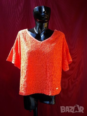 Оранжева непрозрачна блуза с дантела ХЛ, снимка 1 - Тениски - 21575610