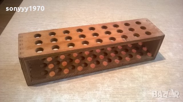 химия-дървена поставка-ретро колекция-17х7х7см-отвори-1.1см, снимка 2 - Колекции - 23148296