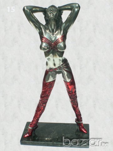 Стриптизьорка - скулптура, пластика върху мраморна основа, цветна 