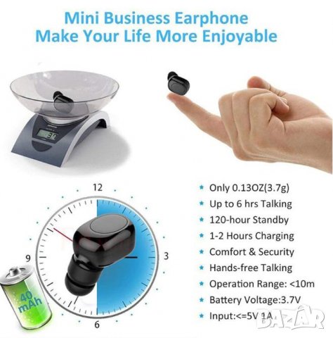 Блутут Хендсфрий Мини Безжична Скрита Слушалка Микрофон с Вградена Батерия Bluetooth Handsfree, снимка 2 - Слушалки, hands-free - 24736216