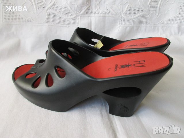 FLY LONDON черни дамски чехли на пкатформа, нови, с етикет, , снимка 5 - Чехли - 24267376