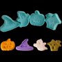 Halloween Хелоуин вещица шапка дух тиква къща 4 пластмасови форми бутало резец резци сладки фондан , снимка 1 - Форми - 19889162