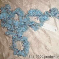 Ново синъо ръчно плетено бутиково шалче, снимка 1 - Шапки - 19449449