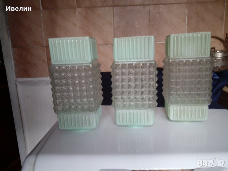 три стари стъкла за нощна лампа,полилей,аплик арт деко, снимка 1