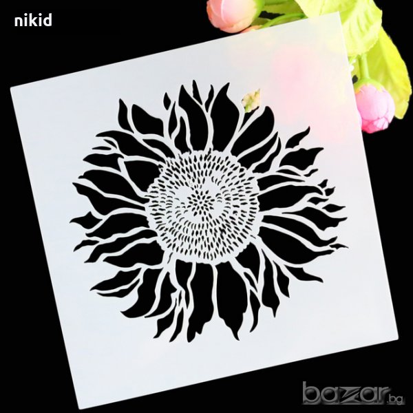 Слънчоглед стенсил шаблон за спрей за торта украса кекс декорация с пудра захар, снимка 1