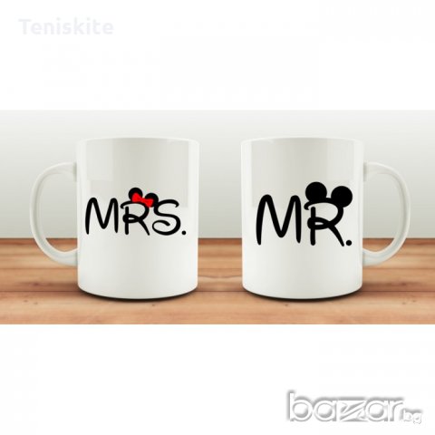 ЧАШИ ЗА ВЛЮБЕНИ - MR & MRS, снимка 1 - Романтични подаръци - 18838647