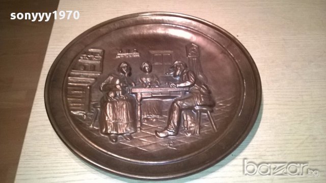 Красива чиния-33см-мед/месинг-внос швеицария, снимка 8 - Антикварни и старинни предмети - 15133287