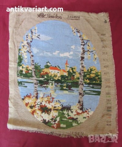 19 век Стари Ръчно Шити Гоблени 2 броя Загреб, снимка 2 - Антикварни и старинни предмети - 25417510