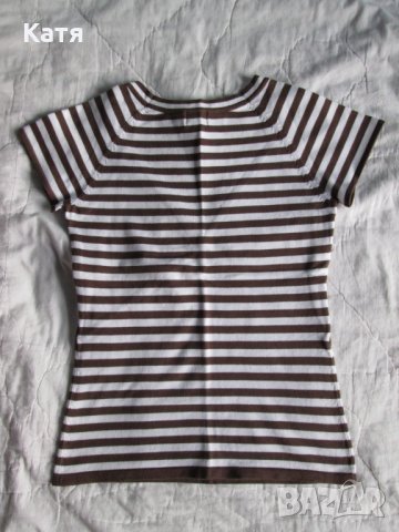 Блуза с рък ръкав MEXX кафяво бяло райе плетена М, снимка 2 - Корсети, бюстиета, топове - 25364743