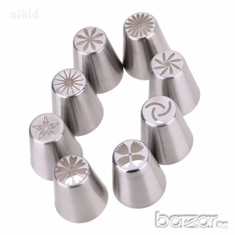 8 бр накрайникь метални лот за пош цвете руски руска дюза за украса декор торта фондан шоколад и др., снимка 2 - Аксесоари за кухня - 15578242