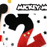 Мики Маус Mickey Mouse цифра 1 2 3 години брокатен топер картон клечка украса декор за торта мъфин , снимка 1 - Други - 26192997